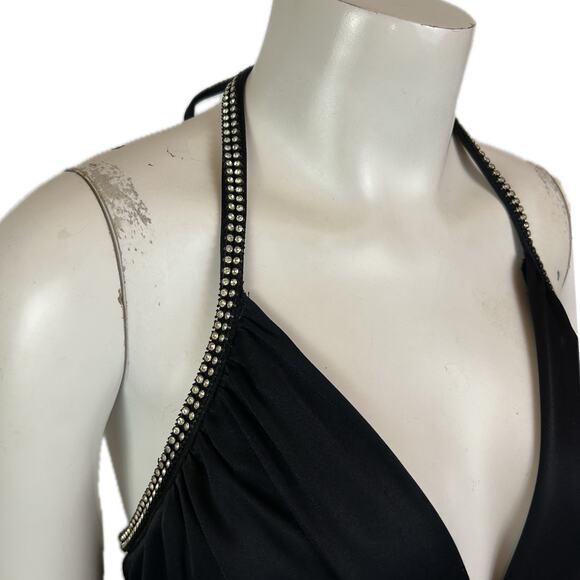 RARE 1970s Lilli Diamond Black Diamond Jeweled Halter Top Maxi Dress / Medium * - Picture 2 of 4